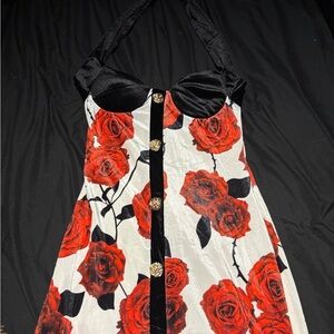 Halter top rose maxi dress with gold rose bottons